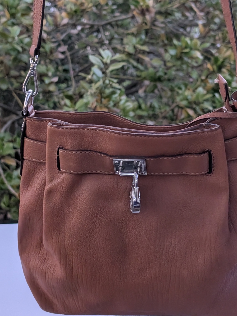 Michael Kors Tan Leather Crossbody Bag with Silver Hardware